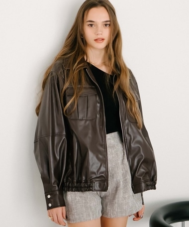 フェイクレザーミドルブルゾン