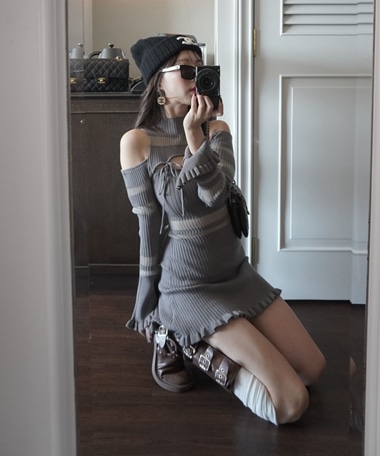 アメルジュ sheer ribbon feminine onepiece