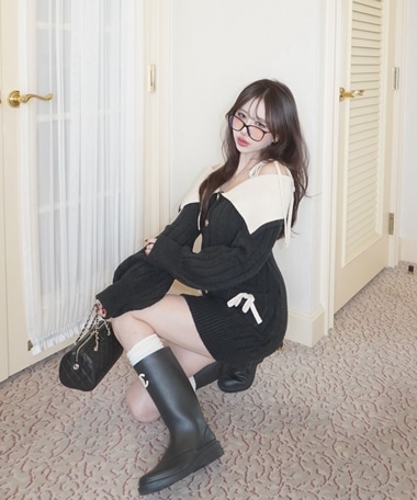 ワンピース amerge. onepiece GRAY sheer border ribbon onepiece(M BLACK): ワンピース｜PMbox P&M