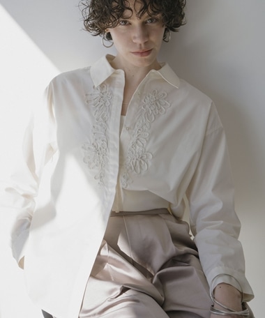 コード刺繍シアーシャツ