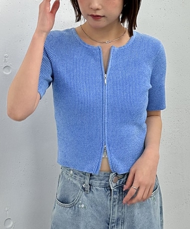 ハーフスリーブＷｚｉｐモールニット