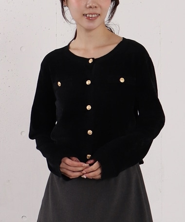 ベロアライク金ボタンニットカーディガン