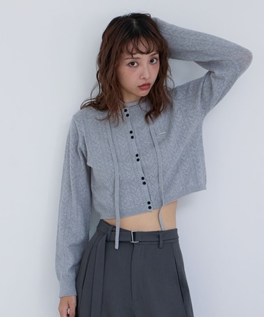 チョーカー付ハリヌキニットカーディガン