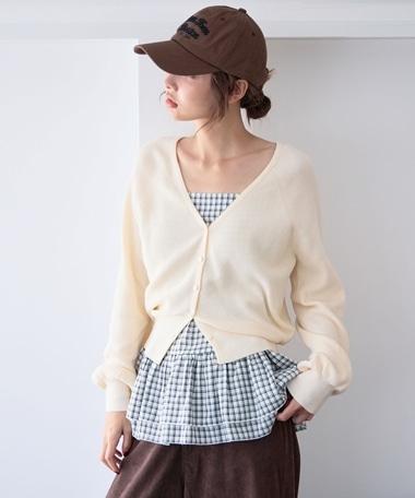 アクセサリー komi_2915 片畦ニットCD×チェックキャミチュニックSET(M IVORY