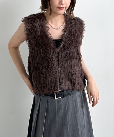 グラデーションロングフェザーニットベスト