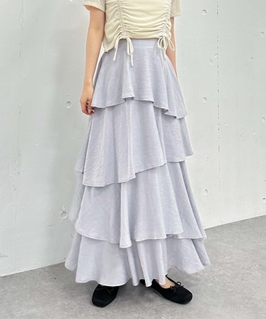 アシメ楊柳シャイニーティアードスカート