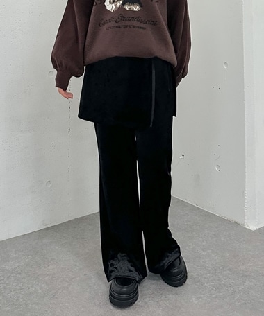ベロアレイヤードスカート付きパンツ