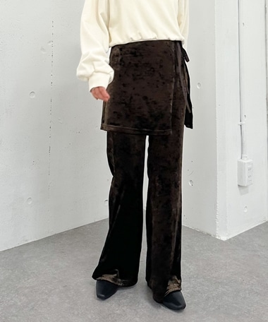 ベロアレイヤードスカート付きパンツ