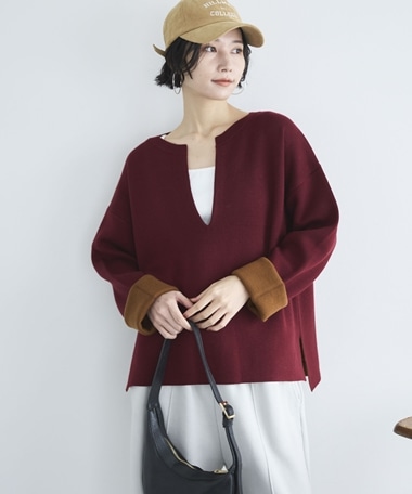 Ｖネック配色ニットプルオーバー