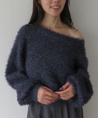 ラメブークレフェザーニットプルオーバー