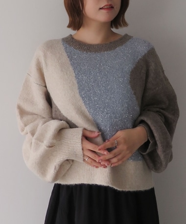 インターシャカラーブロックニットプルオーバー