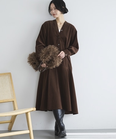 コーデュロイカラーレスワンピース