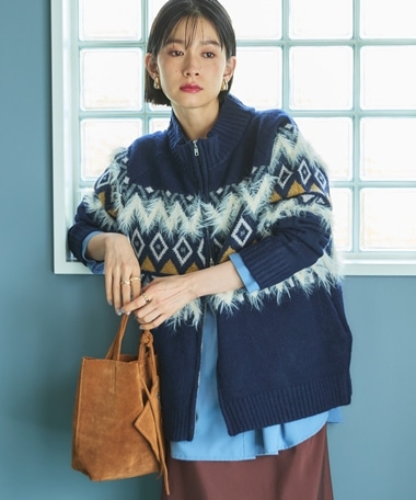 ノルディック柄ジャガードニットジャケット