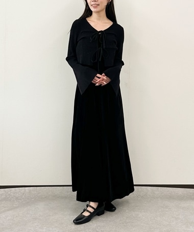 ランダムリブニットカーデ×ベロアキャミワンピースＳＥＴ