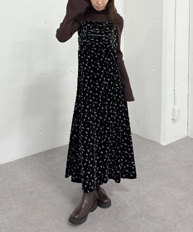 花柄ベロアキャミワンピース