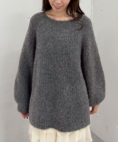 バックリボンラメブークレニットプルオーバー