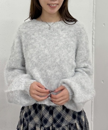 バックリボンブラッシュニットプルオーバー