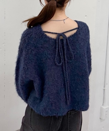 バックリボンブラッシュニットプルオーバー