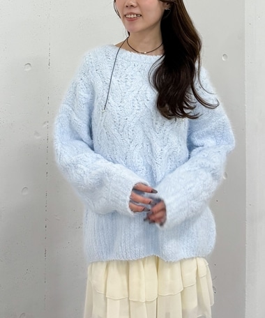 フェザーモールケーブルニットプルオーバー