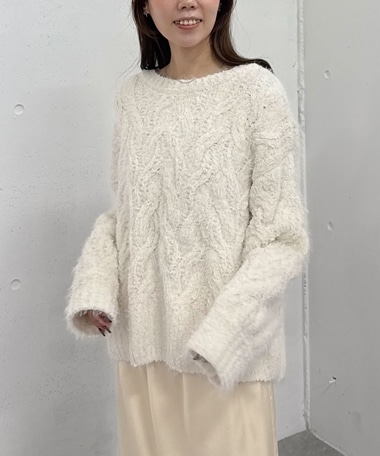 【新色追加】フェザーモールケーブルニットプルオーバー