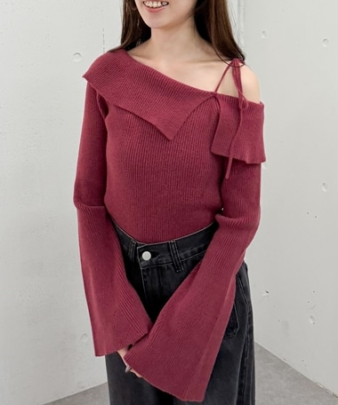 ミニフェザーワンショルニットプルオーバー