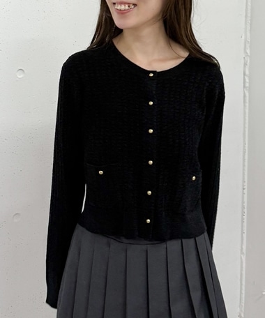 【新色追加】モールケーブル金ボタンニットカーディガン