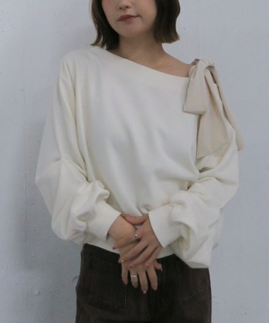 ベロアリボンタックオフショルスウェット