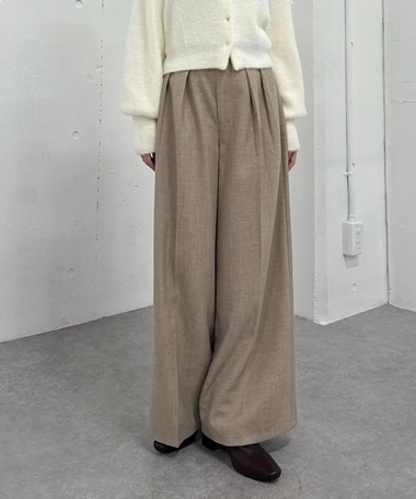 ベルト付ウールタックワイドスラックス
