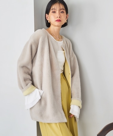 ダブルフェイスノーカラーニットジャケット