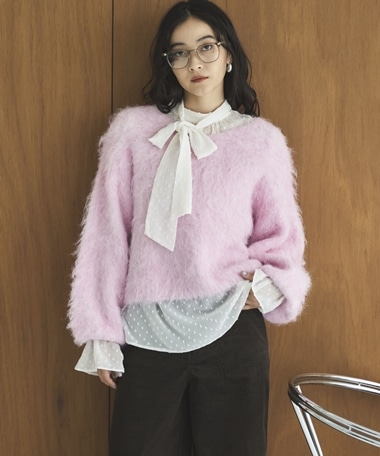 ドットシフォンボウタイブラウス