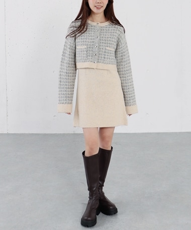 ツイードニットカーディガン×ミニキャミワンピＳＥＴ