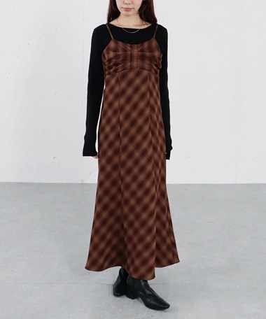 リボンタックチェックキャミワンピース