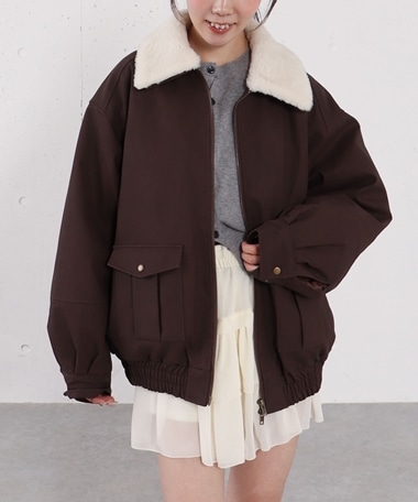 ファー衿付中綿フェイクレザーブルゾン