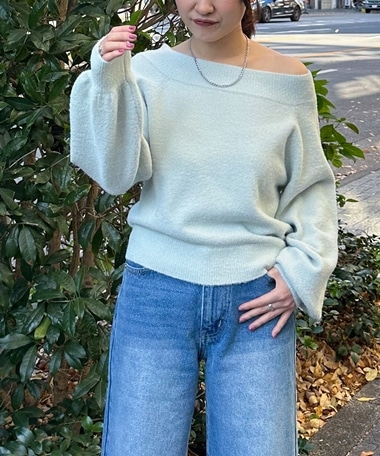 ラメマシュマロオフショルニットプルオーバー