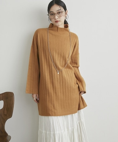 ワイドリブチュニックニット