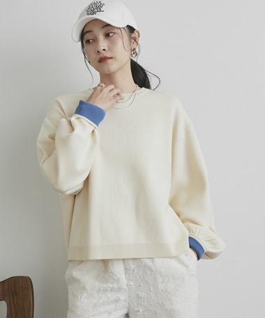 【マシンウォッシャブル】配色クルーニット