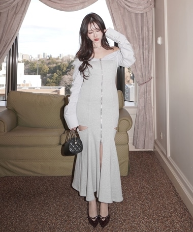 strip shirt cutting sweat maxi onepiece