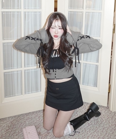 laceup foodie tops×lace cami set