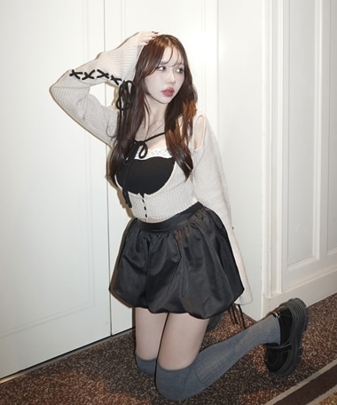 laceup foodie tops×lace cami set