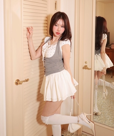 Coco Dot Lace-up Bustier Tops