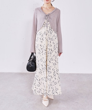 ハニカムフリルニットカーディガン×花柄マーメイドキャミｏｐＳＥＴ