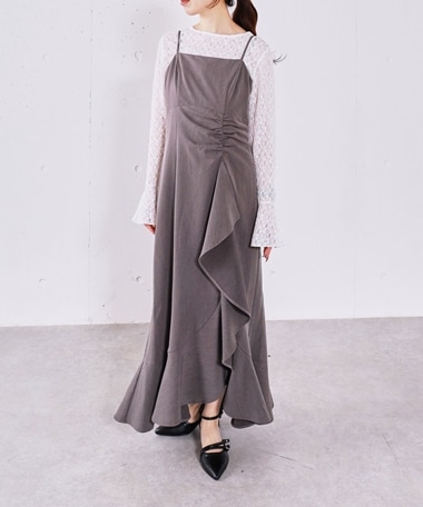 ラッフルチェックキャミワンピース