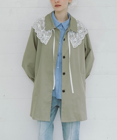 レースカラー付ミドルトレンチコート