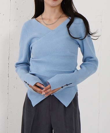 【オン/オフ使える!】ラインフィットクロスニットプルオーバー