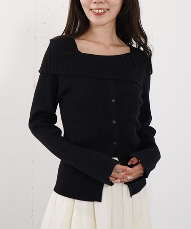 フロントボタンオフショルプルオーバー