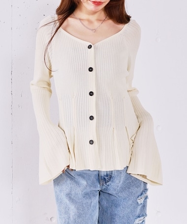 【ＯＮかわ】タックペプラムリブニットカーディガン