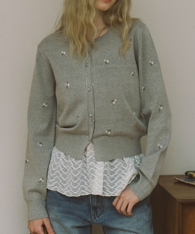 【アンチピリング】小花柄刺繍ニットカーディガン