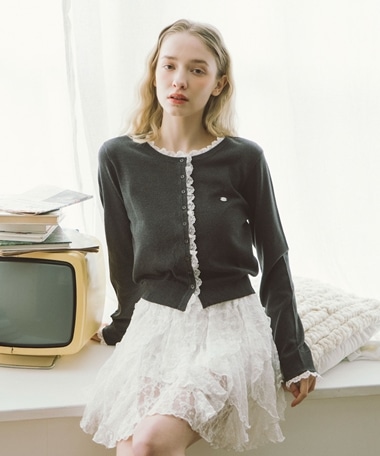 レースレイヤードニットカーディガン