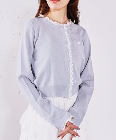 レースレイヤードニットカーディガン