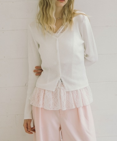 レイヤードレースＴＯＰＳ×ニットカーディガンＳＥＴ